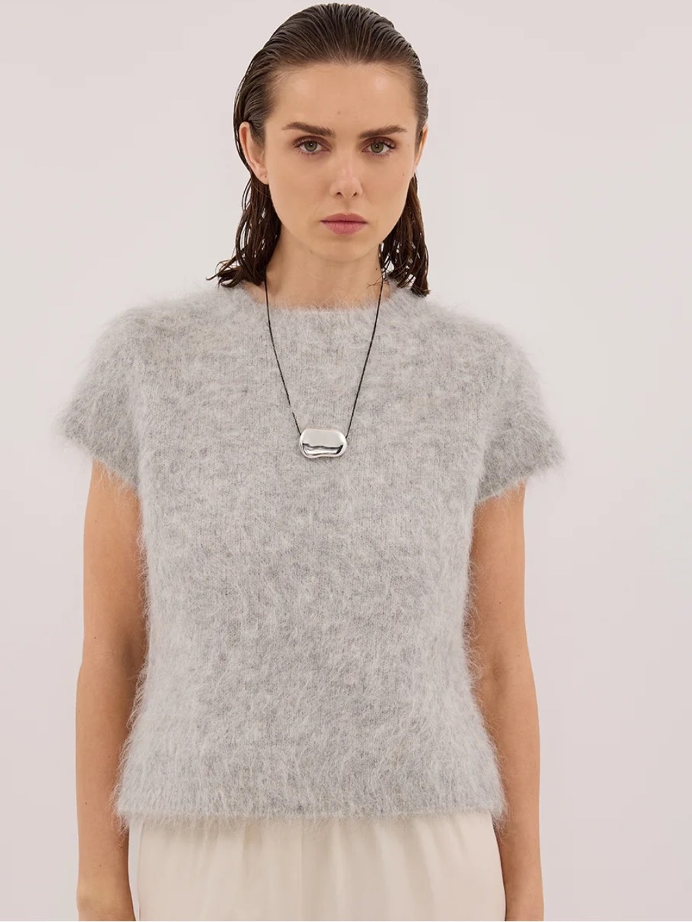DISSH Salma Silver Cap Sleeve Knit Top